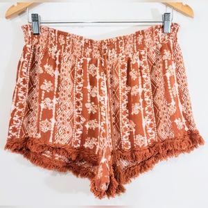 Vanilla Star sizeXL Burnt Orange & White Bohemian Vibes Pattern w/ Fringe Around